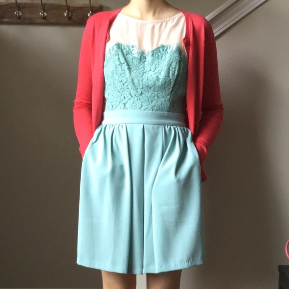 Modcloth Mint Green Floral Lace Dress with POCKETS - Picture 4 of 12